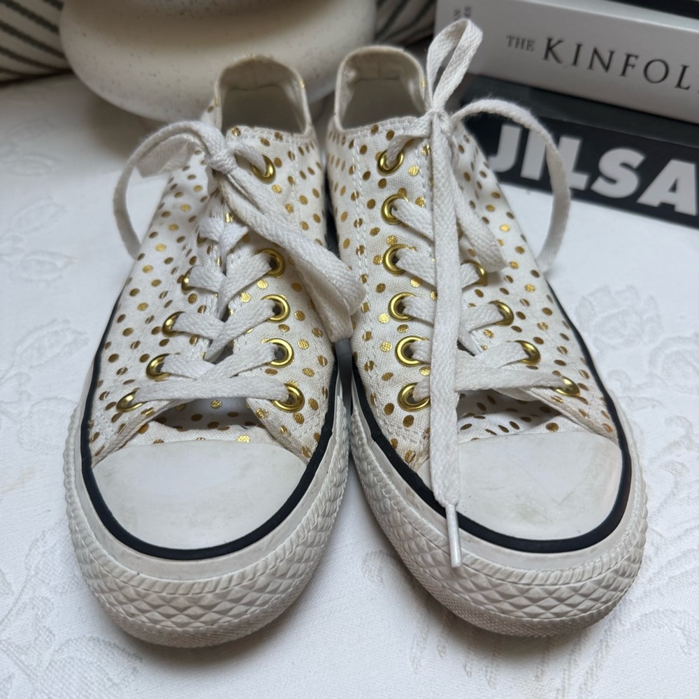Converse White and Gold Athletic Shoes Classic Design
